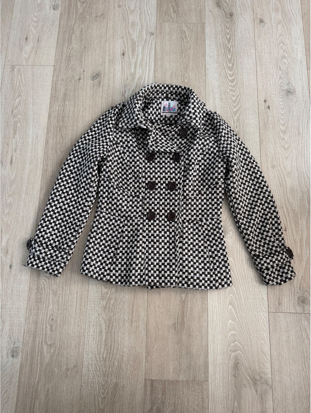 Vintage Opening Acts Black and White Check Double Breasted Peacoat Size M